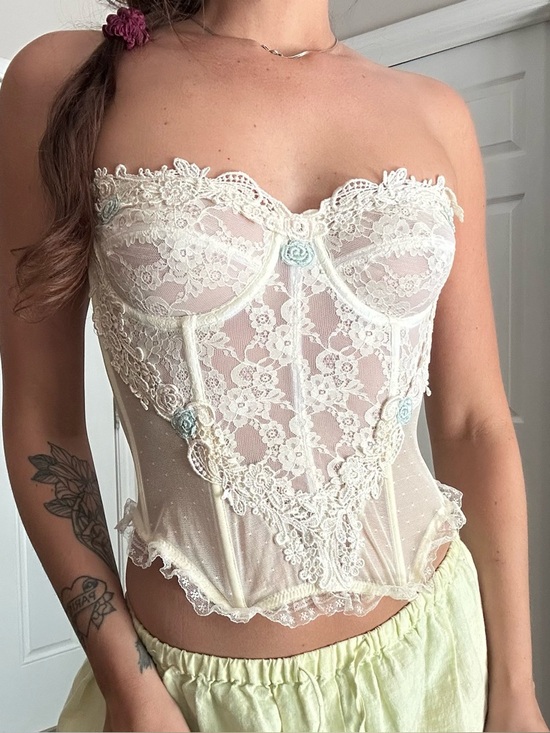 Victoria's Secret Other - Vintage 80s Victoria’s Secret Gold Label Floral Corset Bustier Panty Garter Set
